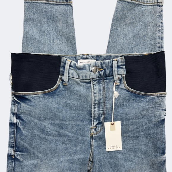 Good American Maternity Jean 8 Blue Distressed Stretch Skinny Denim Elastic Side - Picture 2 of 11
